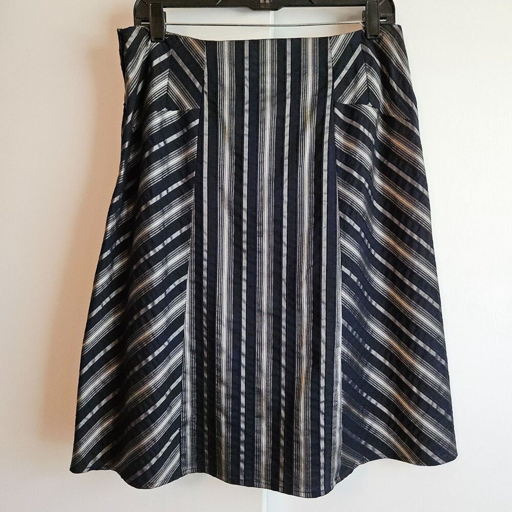 Ann Taylor LOFT Vintage Navy A-Line Skirt with Gold Accent Striping - Size 8